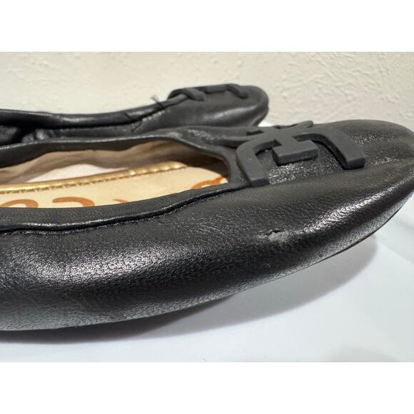 Sam Edelman Florence Logo Black Leather Ballet Flats 7.5